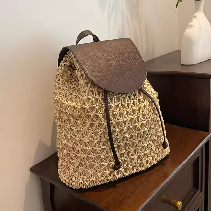 Mochila de Viaje para Mujer en Punto y Tejido Boho Estilo Crochet Mochila de Hombro Hueca para Verano Patrón Sencillo Hecho en China Adecuado para Otoño e Invierno - 1