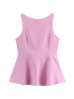 2025 Women Sexy Backless Bow Tank Top O Neck Sleeveless Peplum Hem Fitted Summer Tops - details 2