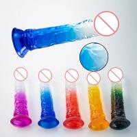 Consolador realista Crystal Jelly Consoladores Succión Pene Empuje Punto G Vagina Estimulador anal Ventosa Pene Empuje Vagina Anal Butt Plug Masturbador Adultos Juguetes sexuales para parejas - details 2