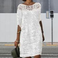 Vestido de playa elegante para Mujer, minivestido Vintage de verano con bordado de flores y costuras de encaje blanco, ropa de calle por debajo de la rodilla - details 0