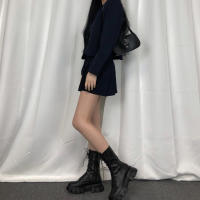 New Mid Calf Boots Women Autumn Winter Fashion Lace-up Ladies Chelsea Zipper Botas Mujer Boots Sports Platform Heel Ladies Shoes - details 7