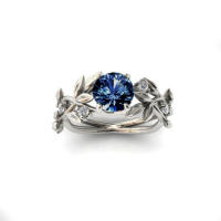 Joyería en Oferta Anillo de Compromiso Princesa Hoja de Olivo Joyería de Zirconia Azul - details 6