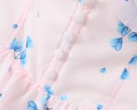 Summer Women Floral Print Sling Mini Dress Ear Fungus Edge Straps Hem Ruffle A-line Holiday Party Dresses Chiffon Robe - details 4