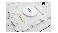 Servilletas 100% de lino para cena de boda, manteles individuales con volantes de Color sólido, borde con volantes, servilleta de mesa clásica personalizada para el hogar - details 7