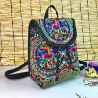 Mochila de lona con diseño bordado hecho a mano Retro para mujer, bolso de hombro de viaje, mochila étnica de gran capacidad - details 7