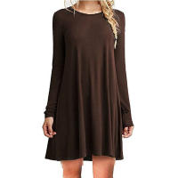 Vestido holgado plisado de manga larga para mujer, vestido informal de Color sólido con cuello redondo, Vestidos de Otoño Invierno - details 6