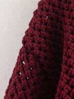 Women Wine Red Chunky-knit Cardigan Long Sleeve O Neck With Pockets Sweater  Outerwear Female Autumn Winter Crop Coat - details 2