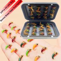 24 unids/caja moscas para pesca con mosca biónicas cabeza de latón Scud Ninfa señuelos insectos artificiales cebos pesca para trucha/bajo/perca/bagrada/carpa - details 0