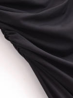 High Street Women Side Ruched Hem Slit Sleeveless Asymmetric Long Dress Black Sexy Maxi Vestidos - details 6