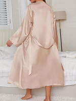 Conjunto de 2 Piezas de Seda 100% Vestido Largo con Cinturón y Abalorio Ropa Casual para Mujeres - details 33