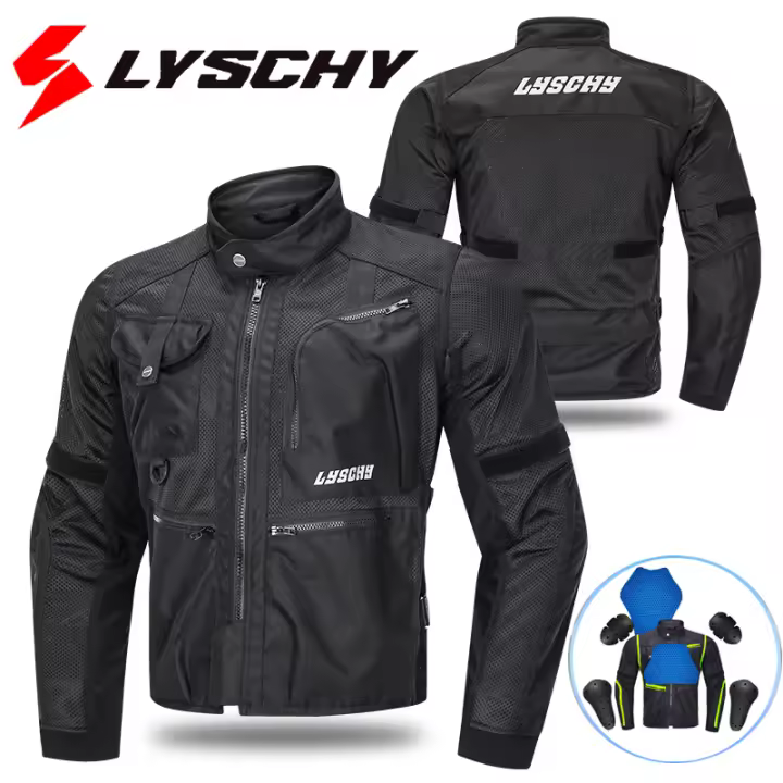 LYSCHY-Chaqueta protectora de verano para motocicleta para hombre, chaqueta de motociclista de malla transpirable para mujer, Moto, Motocross, ropa de montar reflectante - 1