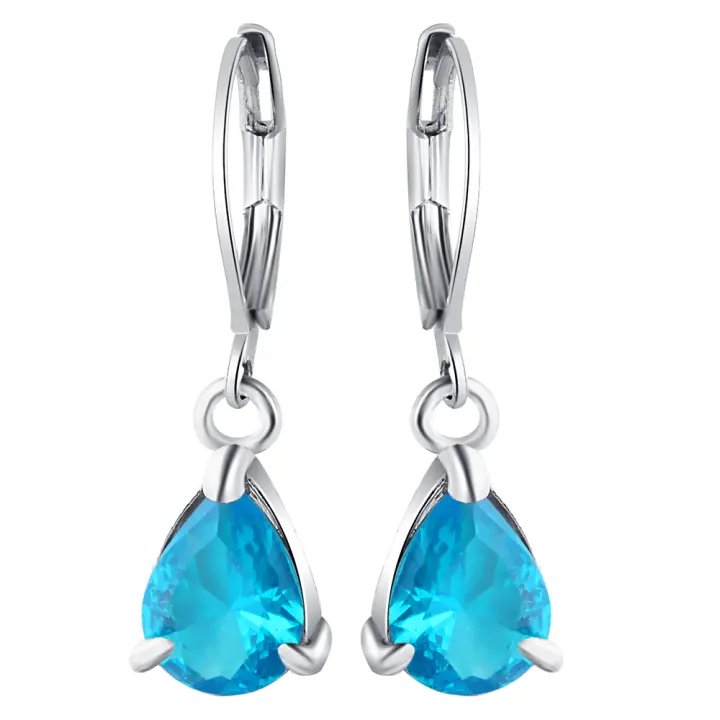 Pendientes de Agua Cuentas de Piedra Negra Diseño Simple Plateados ZhongT para Mujeres Joyería de Boda y Fiesta - 1