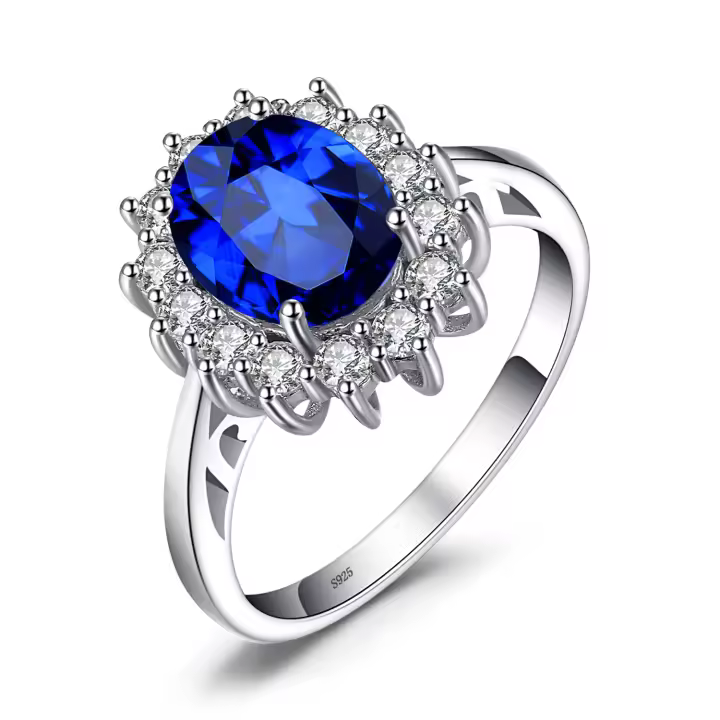 JewelryPalace-Anillo de Plata de Ley 925 con zafiro azul, sortija de lujo, Princesa Diana, para mujer - 1