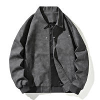 Chaqueta de Cuero de Estilo Retro Suelo Fuerte Abrigo de Color Sólido para Hombres con Cremallera - details 2