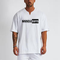New Summer Cotton Short Sleeve T-shirt Men Running Shirts Gym Fitness Loose Plus Size T Shirts Man Casual Fashion V-neck Tops - details 6