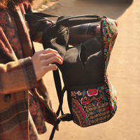 Mochila de lona bordada artística Vintage para mujer, mochila bordada Floral hecha a mano, Bolsa Escolar, bolsas de viaje de mezclilla - details 3