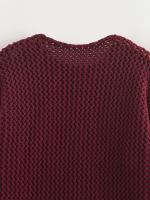 Women Wine Red Chunky-knit Cardigan Long Sleeve O Neck With Pockets Sweater  Outerwear Female Autumn Winter Crop Coat - details 9