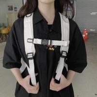 Mochila escolar de gran capacidad con cordón para estudiantes, bolso de lona informal para computadora portátil para mujer, paquete de viaje simple de Color sólido - details 5