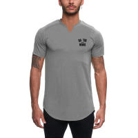 Gym Bodybuilding Fitness Shirt Summer Casual Breathable Quick Dry Elastic Tops Men Fashion Solid Print Short Sleeve Slim T-shirt - details 4