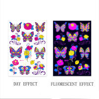 Pegatina de tatuaje facial fluorescente para Halloween, tatuaje falso de mariposa, rosa, Festival, Fiesta de máscaras, pegatina corporal - details 15