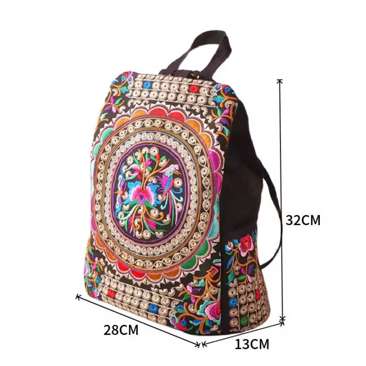 Mochila de lona bordada artística Vintage para mujer, mochila bordada Floral hecha a mano, Bolsa Escolar, bolsas de viaje de mezclilla - 1