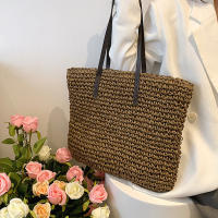 Bolso de playa de verano para mujer bolso de ratán tejido hecho a mano paja de gran capacidad bolso de hombro de cuero para mujer nuevo bohemio - details 11