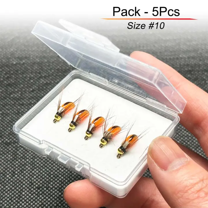 5/10 Uds moscas húmedas cebo pesca con mosca para lubina trucha Lucio salmón cabeza de latón Caddis Ninfa cebo de pesca hecho a mano señuelo de pesca de insectos artificiales - 1
