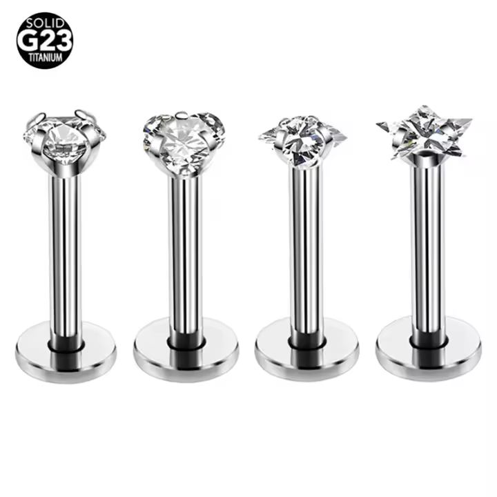 Piercing de titanio g23 para la oreja, pendientes clásicos de moda unisex, piercing para el cuerpo, labret, labio, circonita anodizada, piedras preciosas, 2 piezas - 1