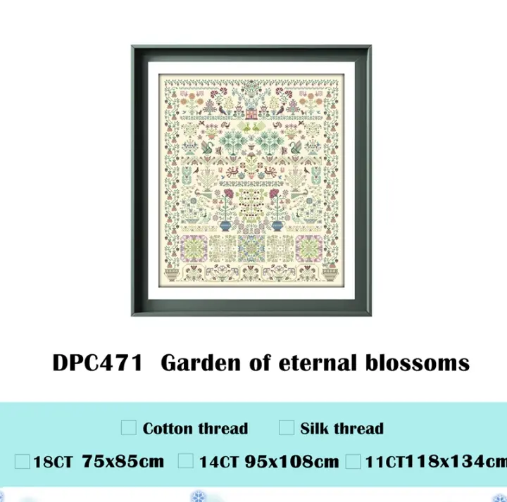 Kits de punto de cruz de jardín de flores eternas, diseño de patrón de dibujos animados 18ct 14ct 11ct, lienzo amarillo claro bordado, costura DIY - 1