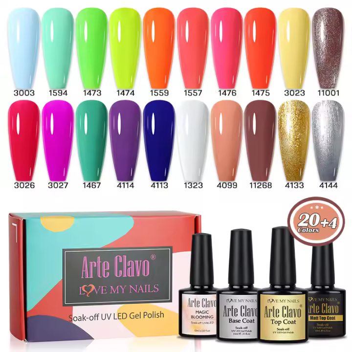 Esmalte de Uñas Semi Permanente Arte Clavo 8ml Kit de Color Rosa Brillo Popular Primavera 24 Colores Variedad de Estilos y Texturas - 1