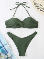 Bikini con Push-Up para mujer, traje de baño liso con tirantes, bañador Sexy con Tanga, ropa de playa para verano, 2024 - details 3
