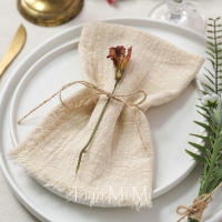 Servilletas rústicas de algodón de gasa, tela de lino Retro elegante y suave para fiesta de boda, comedor, decoración de mesa de uso diario - details 2
