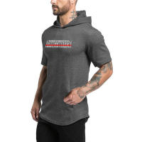 Fashion Short-Sleeved Hooded Print T Shirt Men Casual Fitness Top Hip Hop Loose Streetwear Summer Breathbale Cotton Gym Shirts - details 6