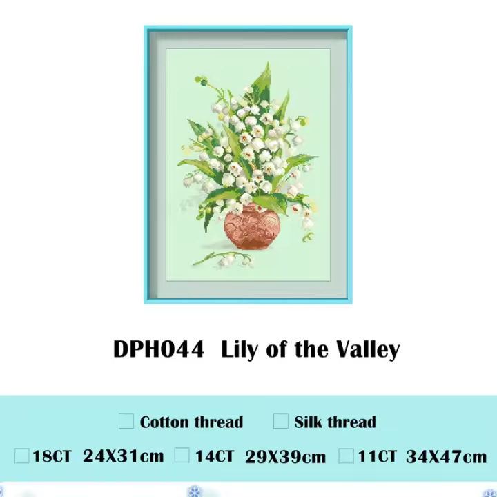 Paquete de punto de cruz de margaritas de lirio del valle, tela verde claro, Bordado de hilo de algodón, costura hecha a mano DIY, 18CT, 14ct, 11CT - 1