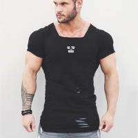 Men Gym Fitness Slim Fit Shirt Summer Absorb Sweat Breathable Cotton Short Sleeve T-Shirt Casual Fashion Square Collar Hole Tops - details 13