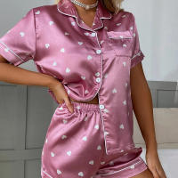 Conjunto de mujer, ropa de dormir de manga corta de seda satinada lujosa, ropa informal para el hogar, ropa de dormir para mujer - details 40