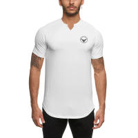 Summer Breathable Short Sleeve Quick Dry T-shirt Fashion V-neck Tops Men Fitness Gym Sport Shirt Outdoor Casual Hip Hop T-shirt - details 8