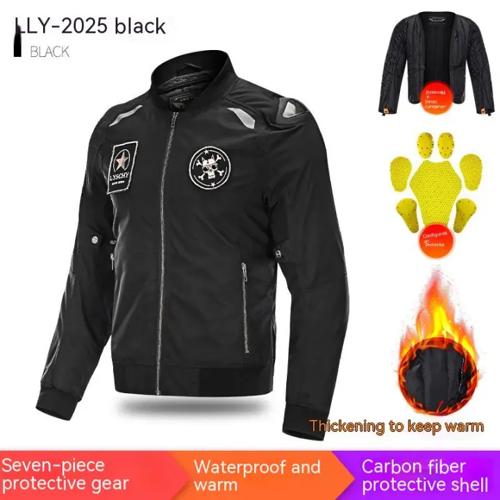 LYSCHY Chaqueta de motocicleta para las cuatro estaciones, forro interior extraíble, chaqueta de béisbol Vintage a prueba de viento para hombre, Tops informales para motocicleta - 1