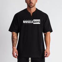 New Summer Cotton Short Sleeve T-shirt Men Running Shirts Gym Fitness Loose Plus Size T Shirts Man Casual Fashion V-neck Tops - details 5