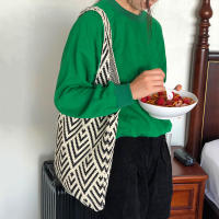 Bolso de mano de punto hecho a mano para mujer, bolso de hombro con nudo minimalista, bolso de mano informal, reutilizable, Color de contraste geométrico, moda - details 2