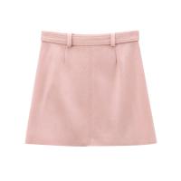 Elegant Women With Belt Faux Suede Mini Skirt Female Office Wear High Waist A-line Skirts faldas mujer - details 1
