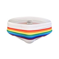 Jessborn calzoncillos de baño para hombre, bañador sexy a la moda con rayas de arcoíris, pantalones cortos de natación de cintura baja, traje de baño de entrenamiento de playa de primavera caliente - details 9