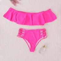 Conjunto de Bikini con hombros descubiertos, sujetador Bandeau con ribete con volantes, bañadores calados de cintura alta, traje de baño con realce, 2 unidades por juego - details 11