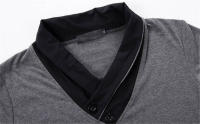 CASUMANL EU SIZE Summer Mens T-Shirts Fashion 2023 Slim Short Sleeve Patchwork V Neck Cotton Black T Shirt Men Button Tops - details 8