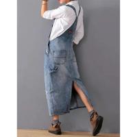 Vestido de Denim Largo con Correa Moda de Trapo Suelto para Mujeres Vestidos de Jeans sin Mangas 2024 - details 4