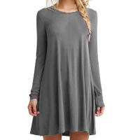 Vestido holgado plisado de manga larga para mujer, vestido informal de Color sólido con cuello redondo, Vestidos de Otoño Invierno - details 4