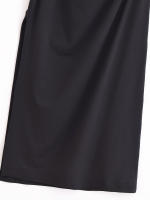 High Street Women Side Ruched Hem Slit Sleeveless Asymmetric Long Dress Black Sexy Maxi Vestidos - details 11