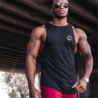Men Casual Sport Cotton Tank Tops Summer Breathable Sleeveless 0-Neck Solid Print Loose T-Shirts Gym Bodybuilding Fitness Vests - details 3