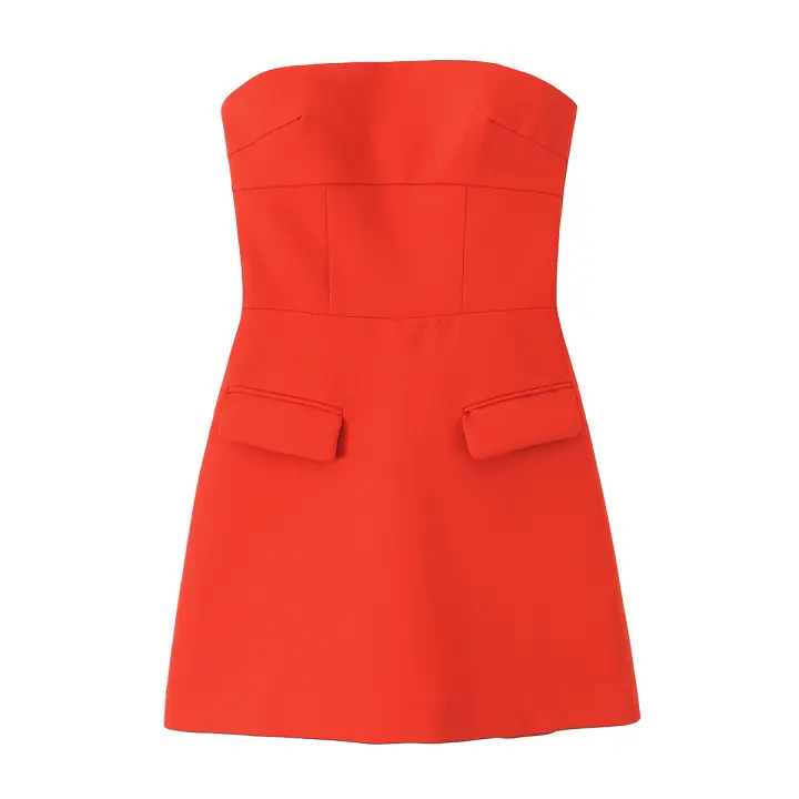 TRAFZA moda mujer sólido ajustado Flip Cover decoración espalda cremallera vestido femenino 2025 Casual sin mangas Mini vestido sin espalda - 1