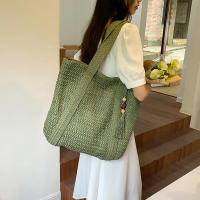 Bolso de paja tejido a mano para mujer, bolsa de hombro de gran capacidad con colgante para axila, Asa superior, Verano - details 5